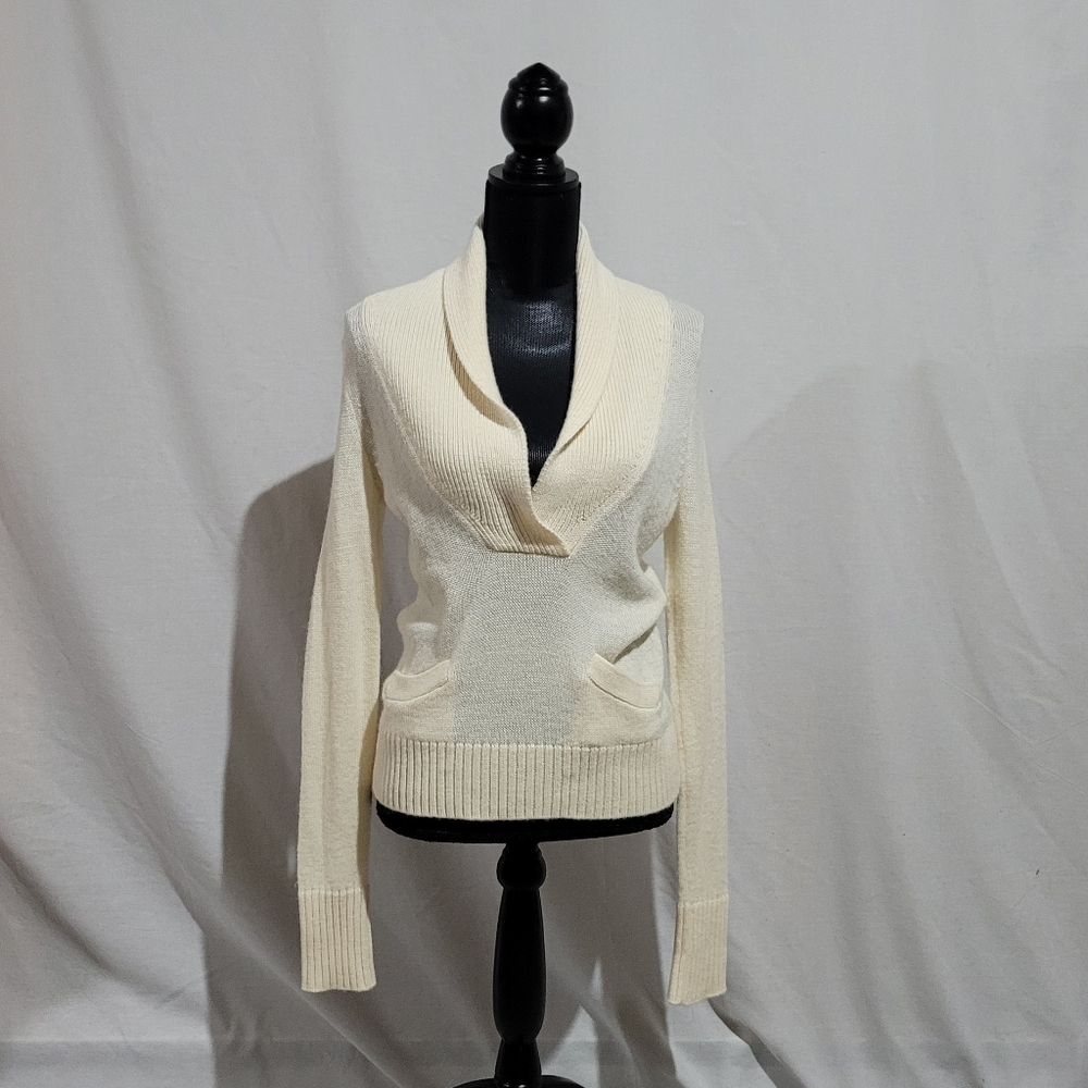 J Crew sweater cream pull over mock cowl neck low cut off alpaca merino wool